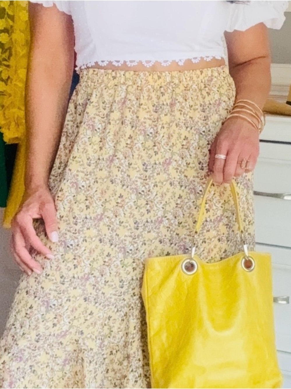 Max Studio Yellow Floral Midi Skirt